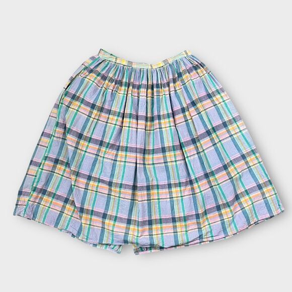 Vintage 80s Pastel Button Front Plaid Cotton Pleated Midi Skirt Size 8/10 Med. - Picture 2 of 6